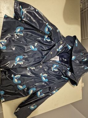 Jacadi Navy Raincoat with Light Blue & White Bird Print